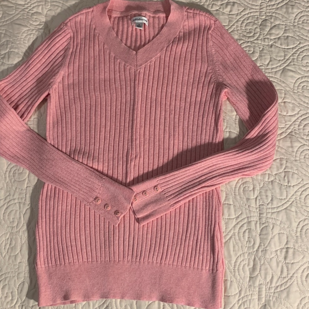 Croft & Barrow Soft Pink Ribbed V-Neck Sweater size S NEW